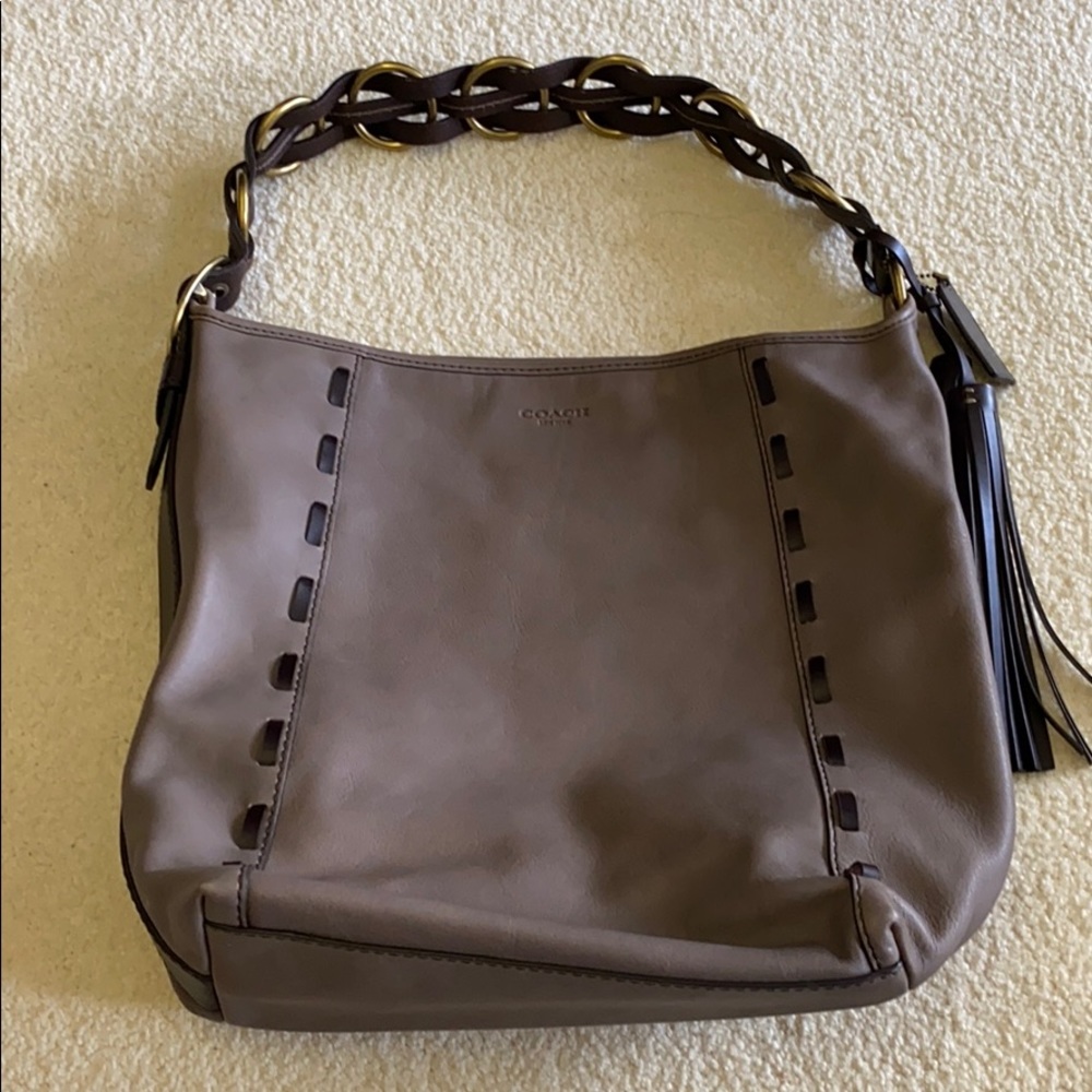 Coach Brown Leather Shoulder Bag with Dark Brown Accents